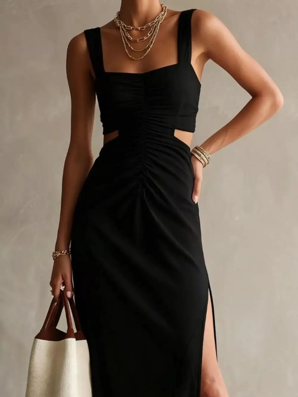 Ruched Cutout Midi Dress