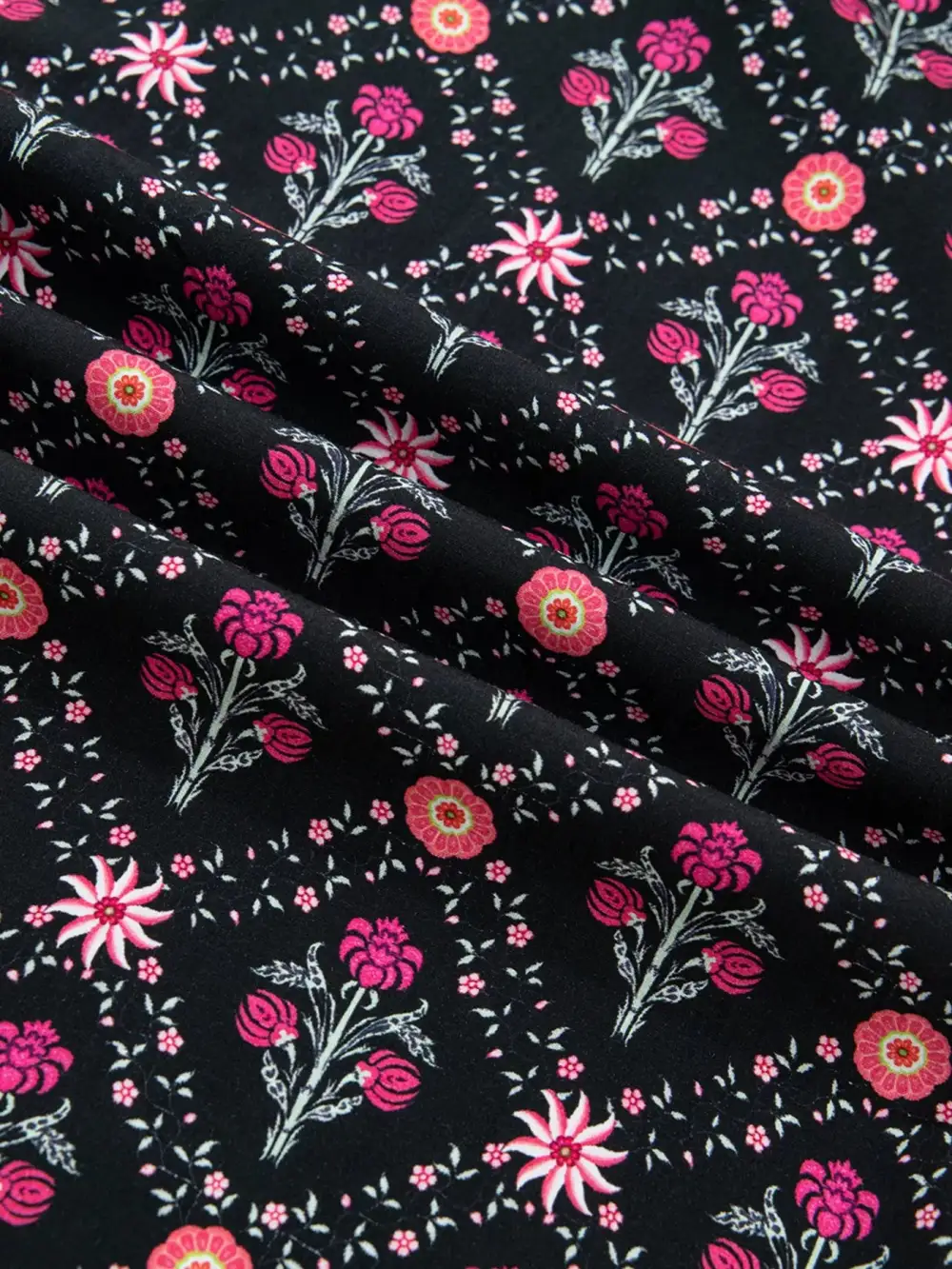 Contrast V Neckline Bracelet Sleeve Vintage Floral