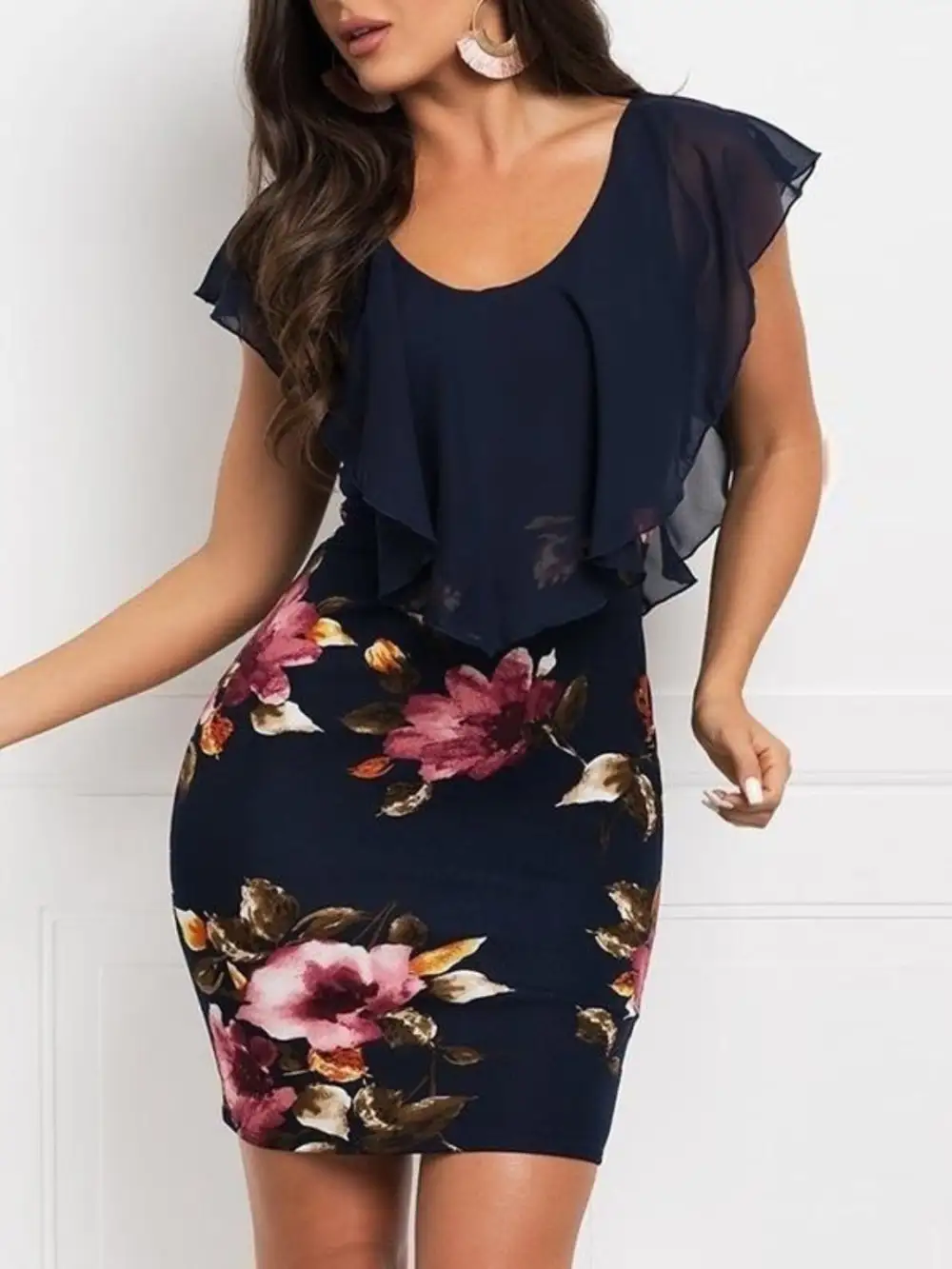 Elegant Ruffle Floral Mini Dress