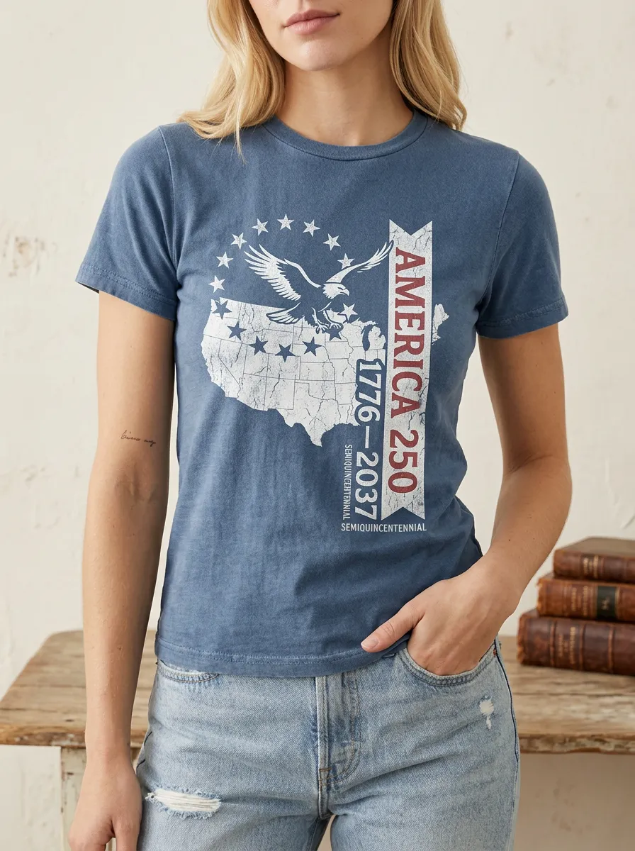 Women's USA Patriot America 250 Eagle Map Printed T-shirt