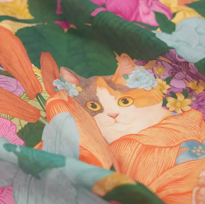 Floral Cat Motif Skirt