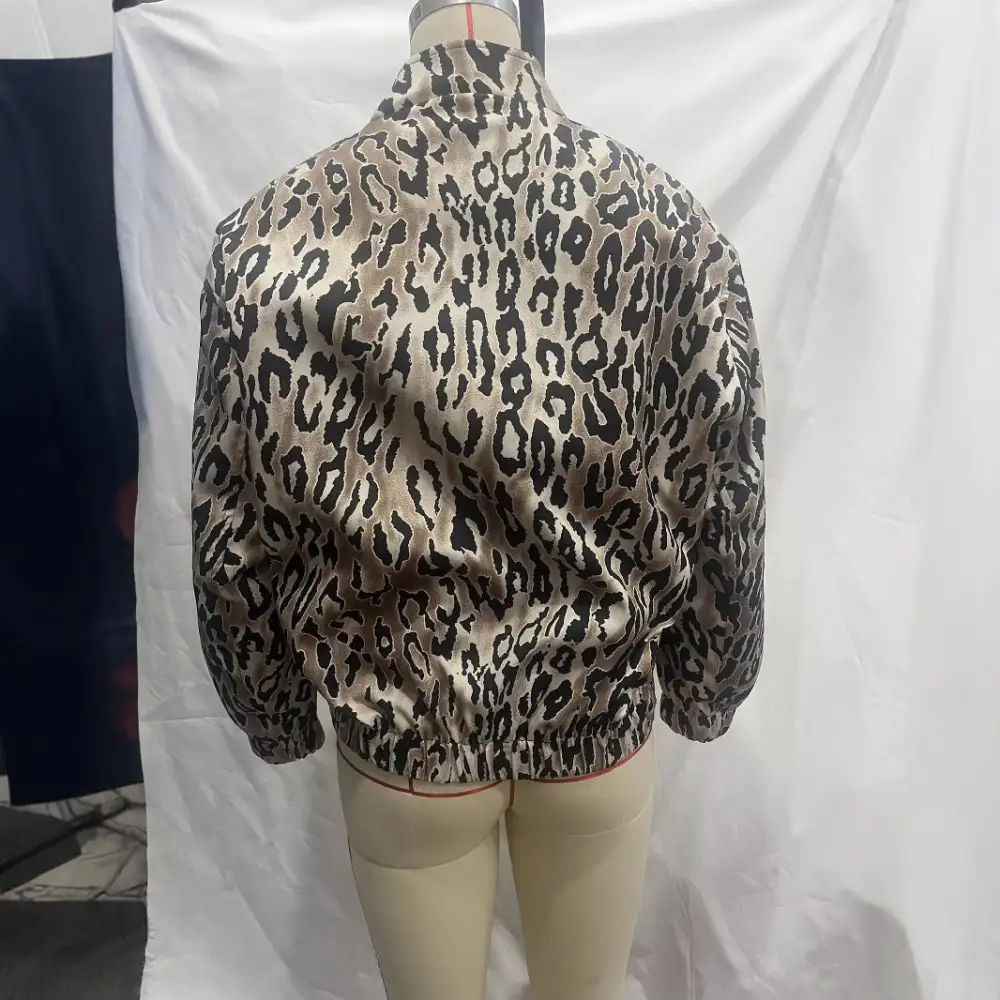Leopard Print Zip Front Bomber Jacket