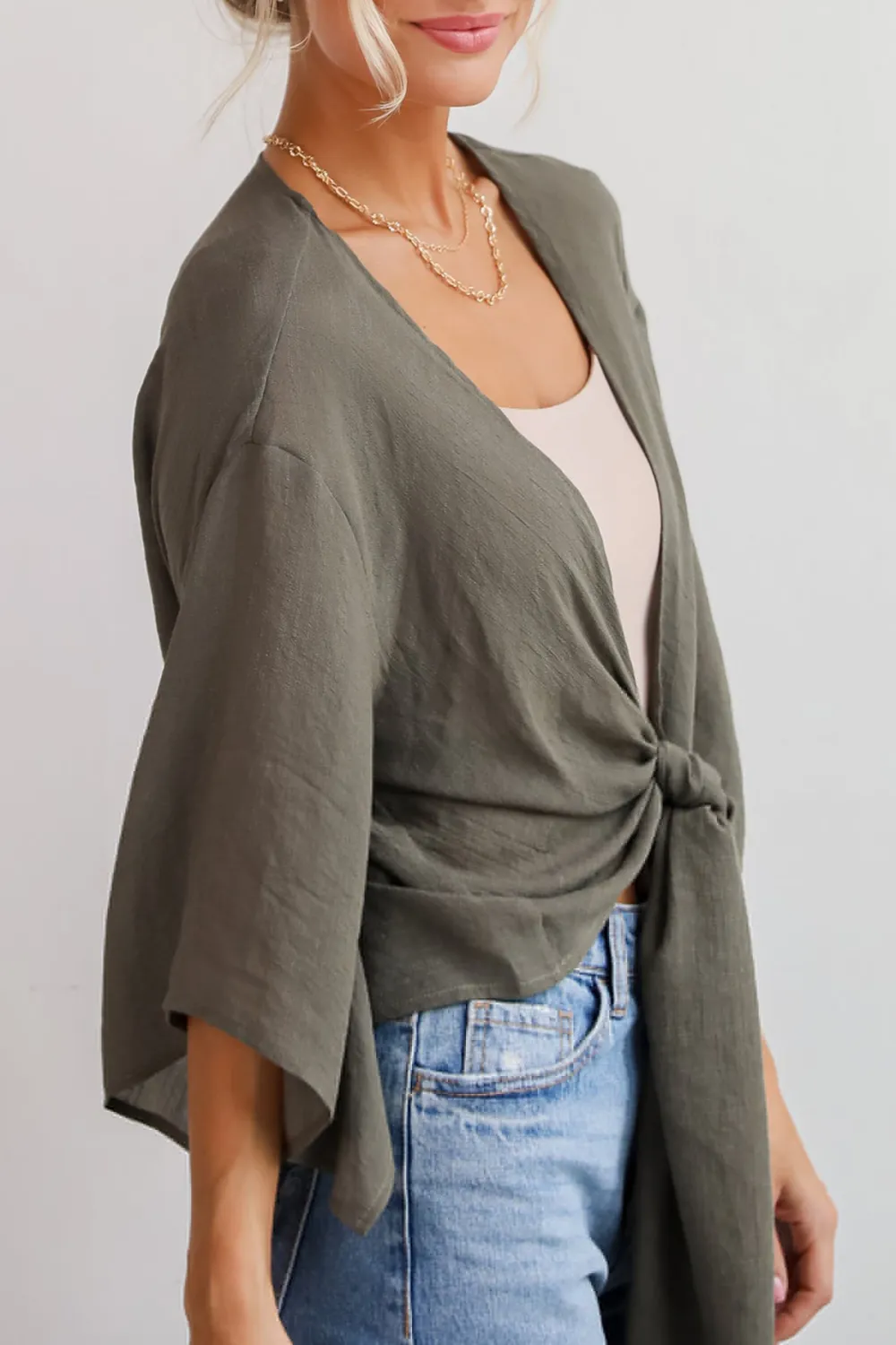 Olive Tie-Front Blouse