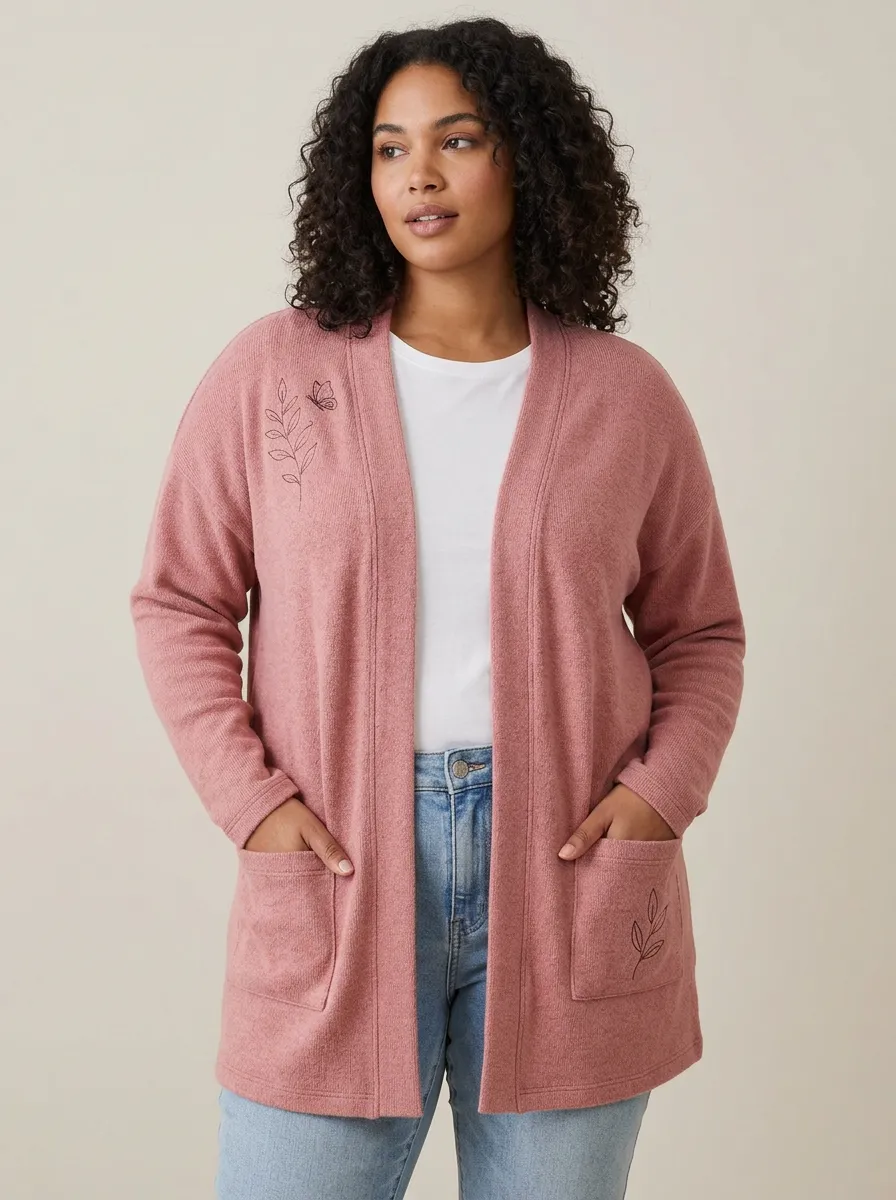 Women's Botanical Butterfly Pink Printed Casual Cardigan