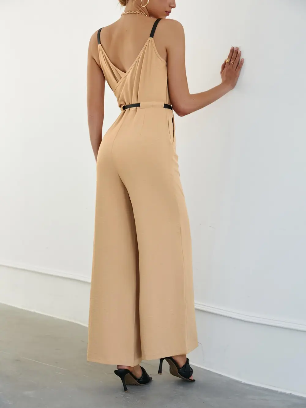 Belted Wide Leg Pockets Jumpsuit