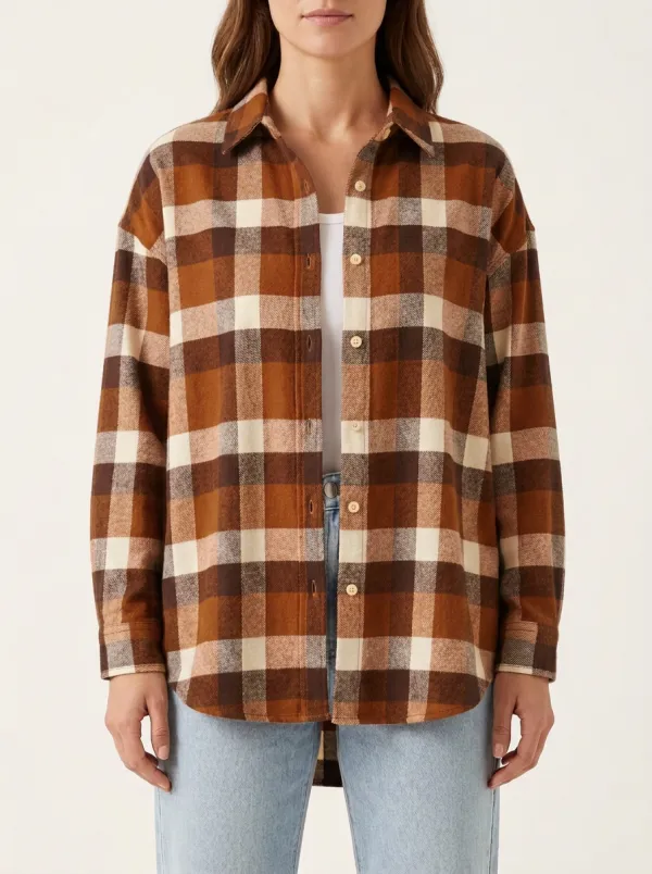 Textured Plaid Checkered Plaid Long-Sleeve Shirt