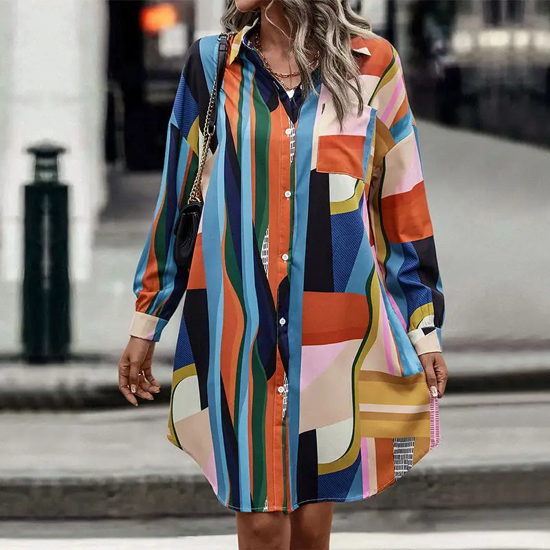 Women's Modern Shirt Long-Sleeve Belted Dress