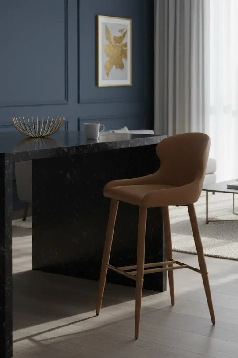 Shell-Seat Leather Bar Stool