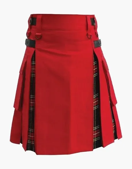 Red Multi-Button Retro Pleated Skirt