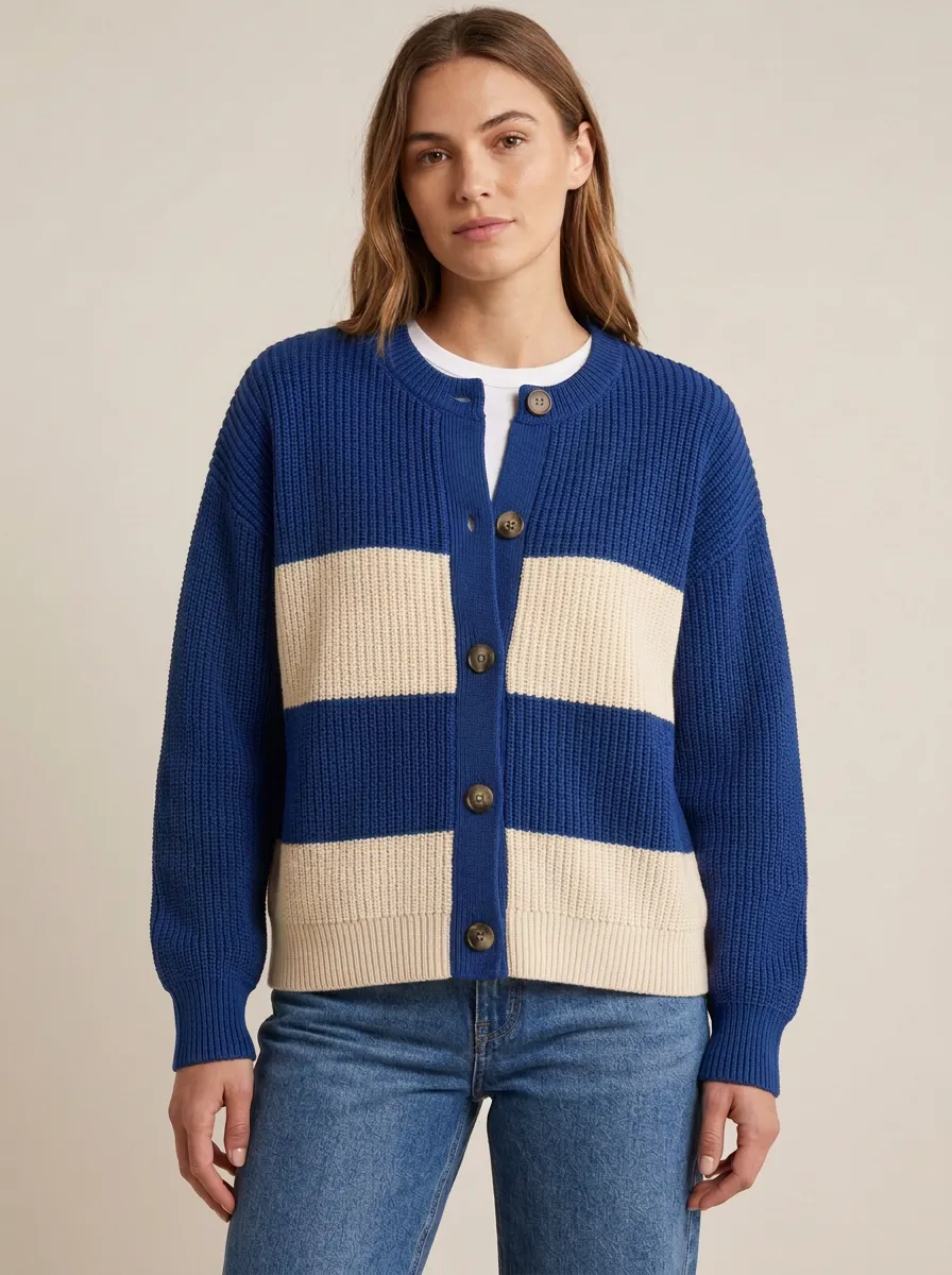 Classic Textured Rugby Striped Knit Cardigan