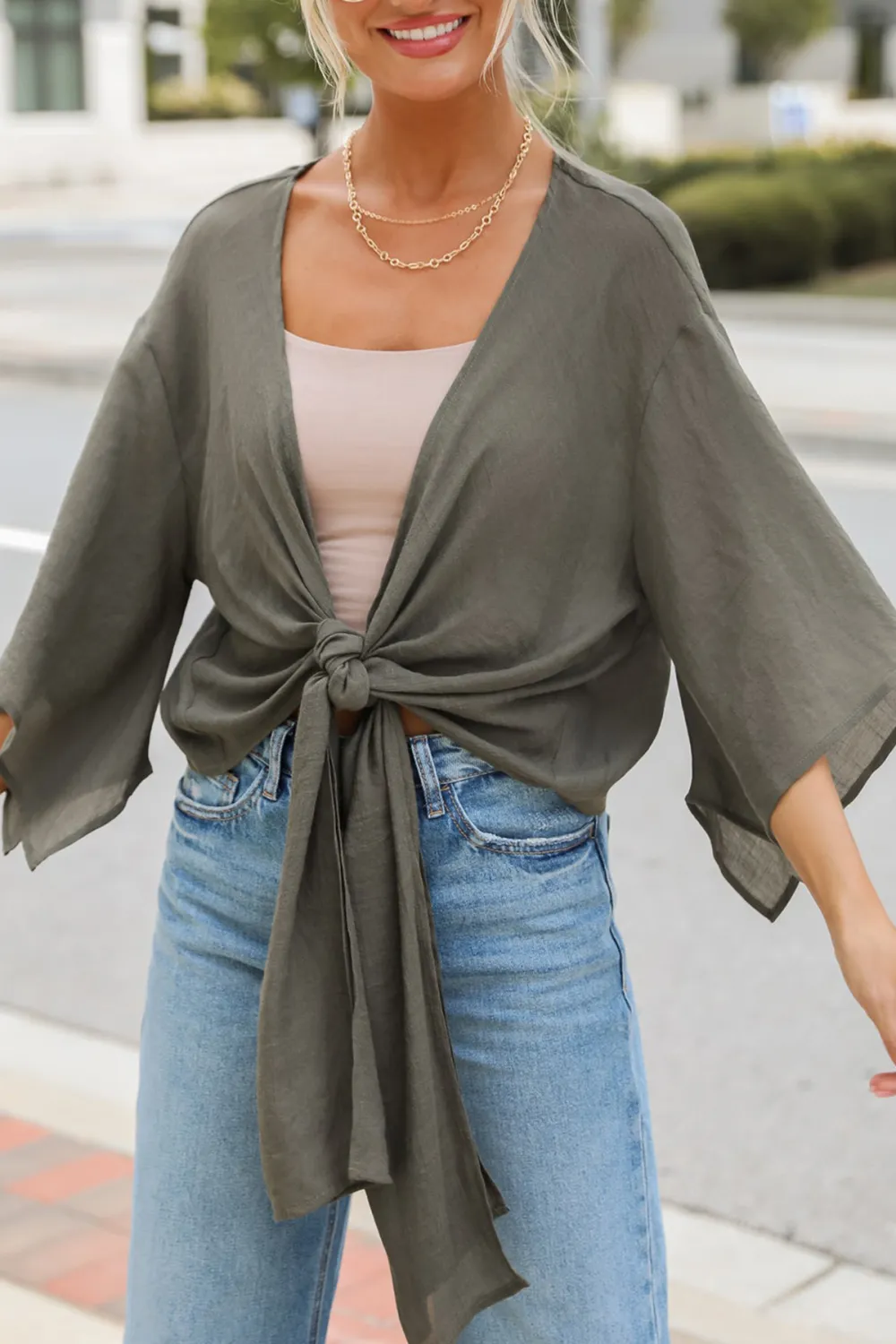 Olive Tie-Front Blouse