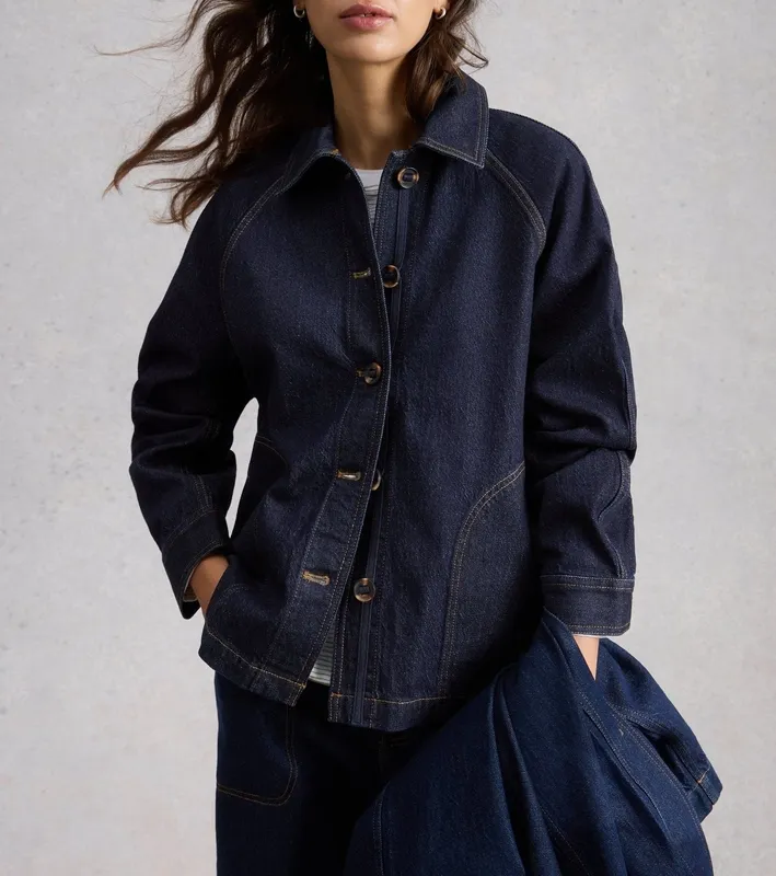 Cotton Denim Collared Jacket