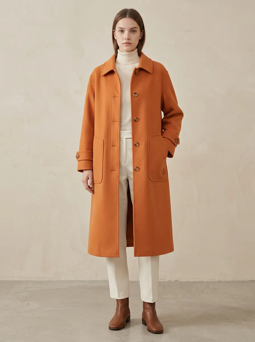 Classic Maple-Leaf Embroidered Wool Outerwear Coat