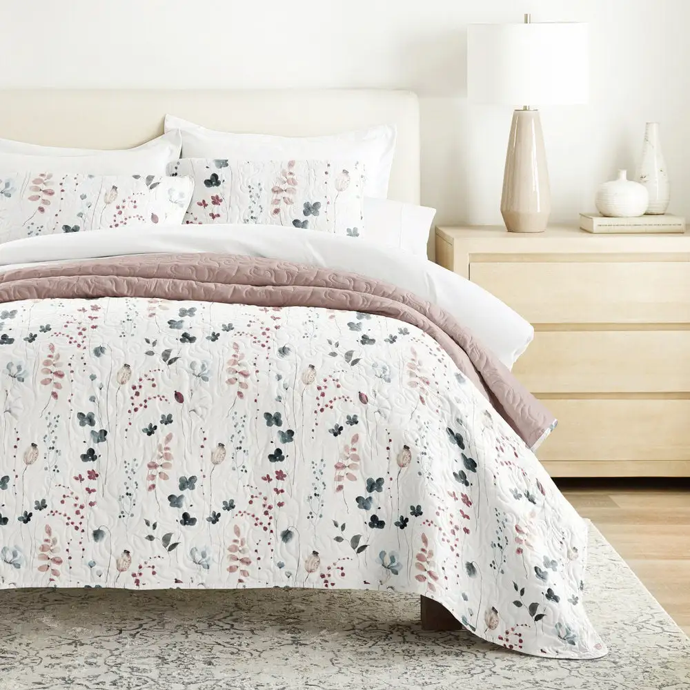 Poppy Bloom Reversible Quilted Coverlet Set