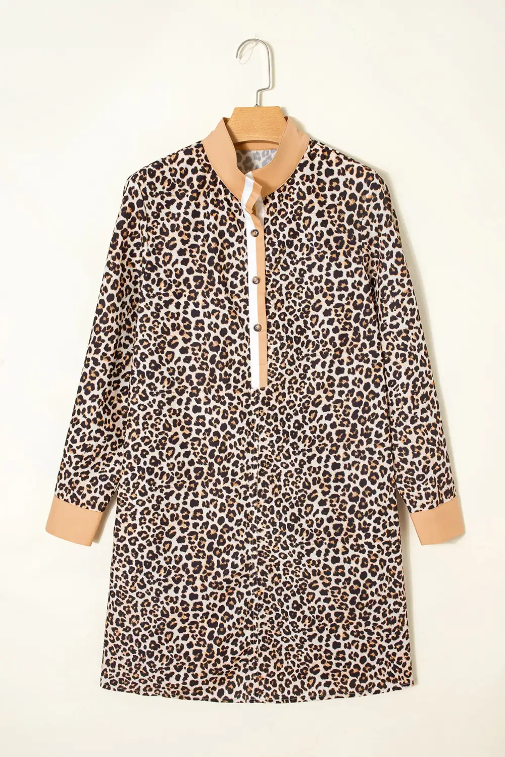 Softly Styled Striped Animal Print Button Front Mini Dress