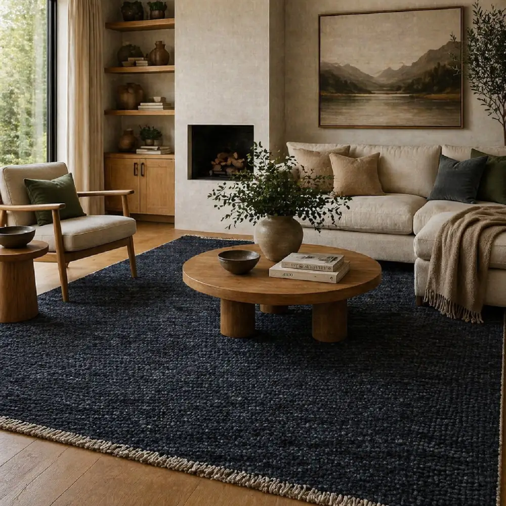 Hand-Knotted Wool Fringed Carpet