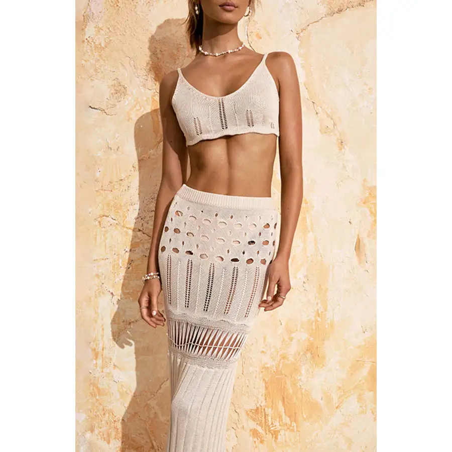 Women's Scoop-Neck Openwork Swimsuit Cover-Up Set