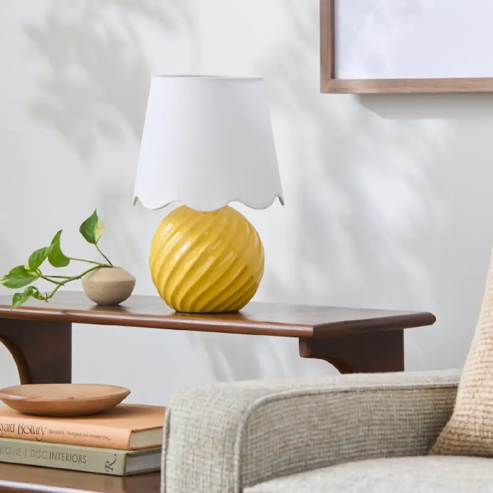 Glazed Linen Shade Ceramic Rattan Jute Table Lamp