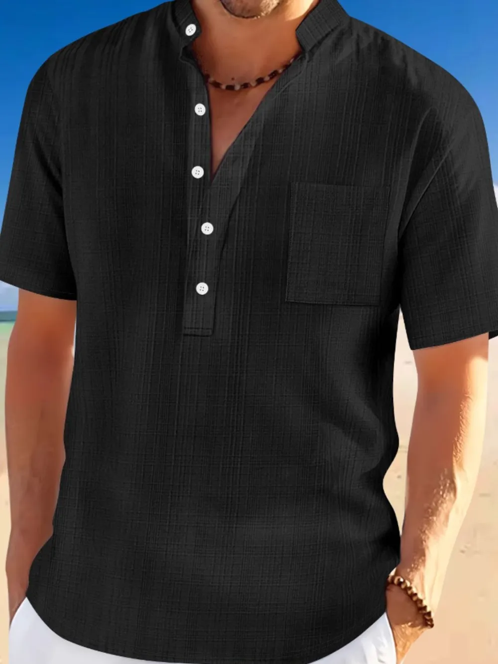 Easy Fit Button Front Short Sleeve Collared Polo Shirt