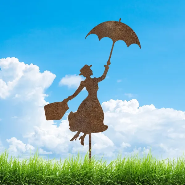 Vintage Umbrella Lady Garden Stake