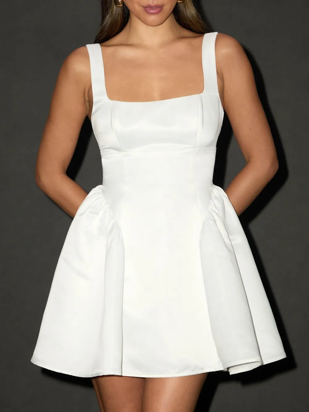 Casual Style White Satin Sleeveless Mini Dress