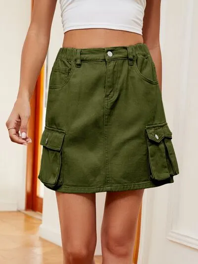 High Waist Denim Woven Skirt