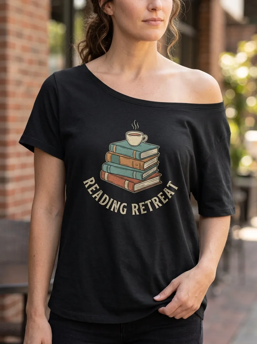 Women's Book Lover Reading Retreat Coffee Stack Printed T-shirt