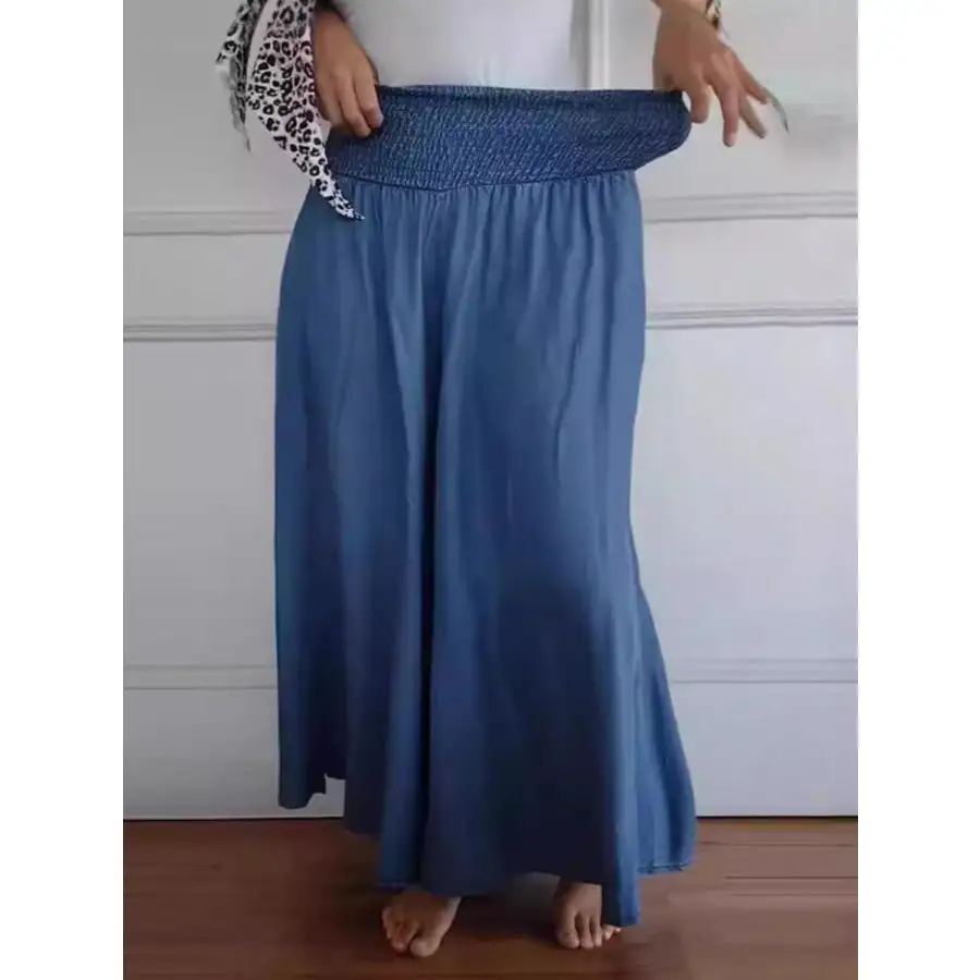 Full Size Smocked Wide Leg Pants with Pockets