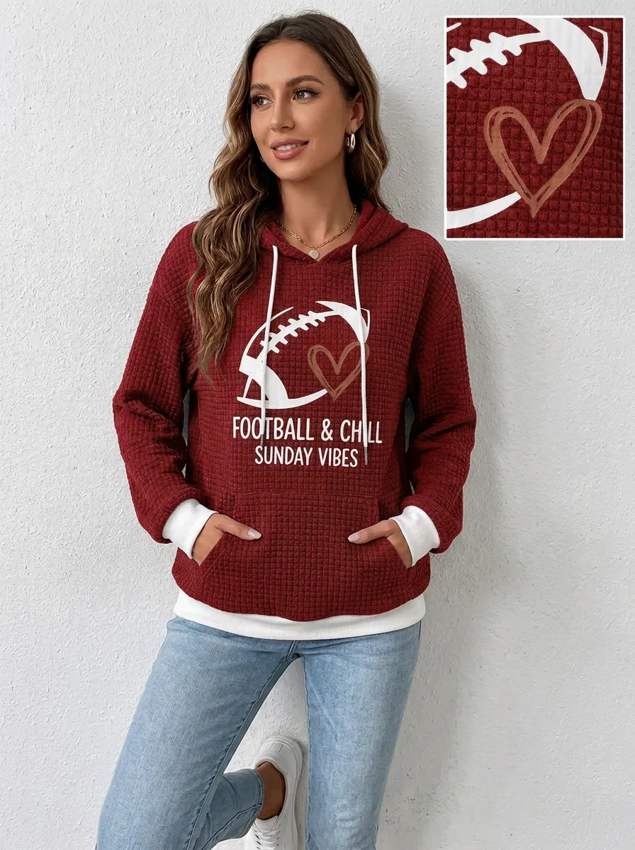 Women's Football Sunday Vibes Heart Graphic Printed Hoodie