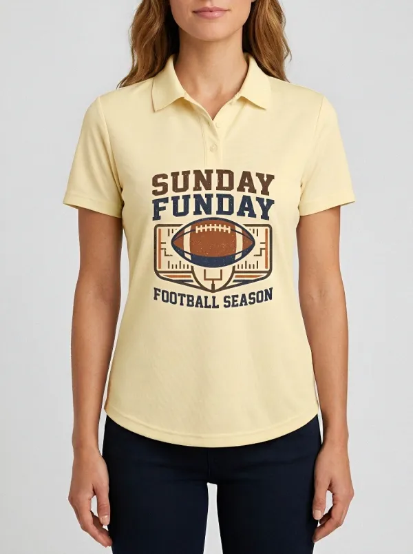 Women's Sunday Funday Football Season Graphic Printed Polo Shirt