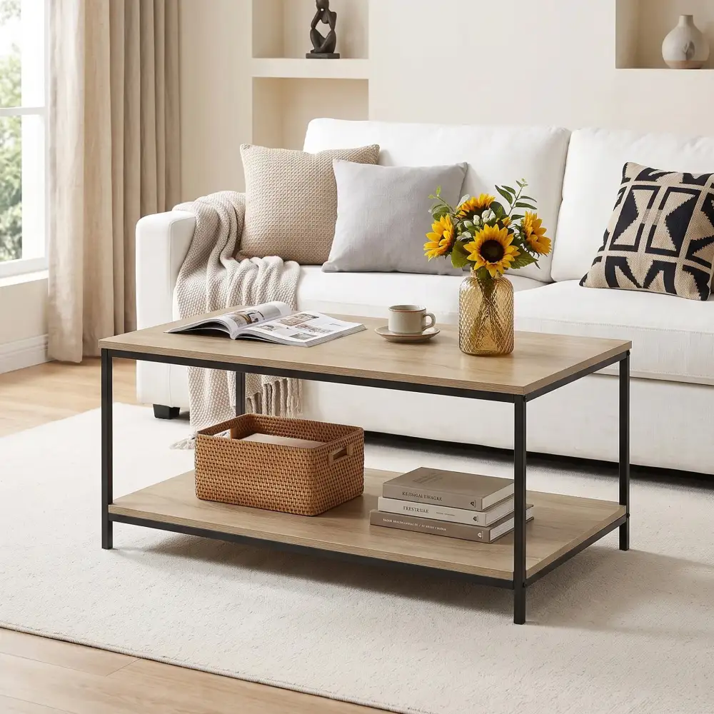 Lower Shelf Metal Frame Coffee Table