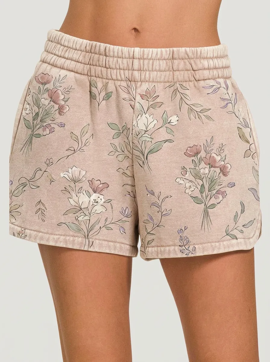 Women's Vintage Floral Bouquet Printed Sweat Shorts