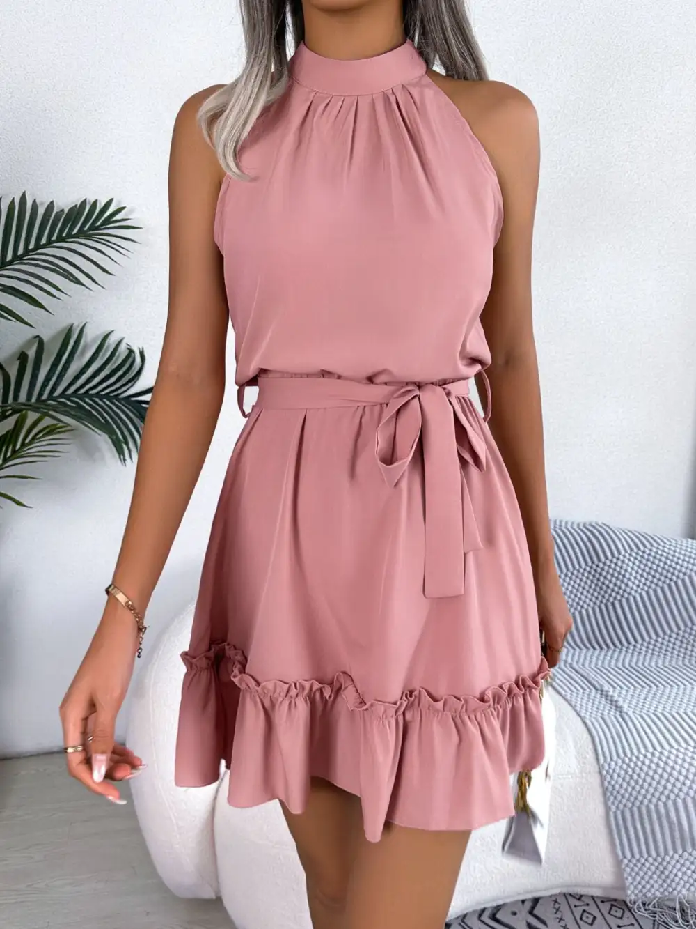 Halter A Line Ruffle Casual Dress