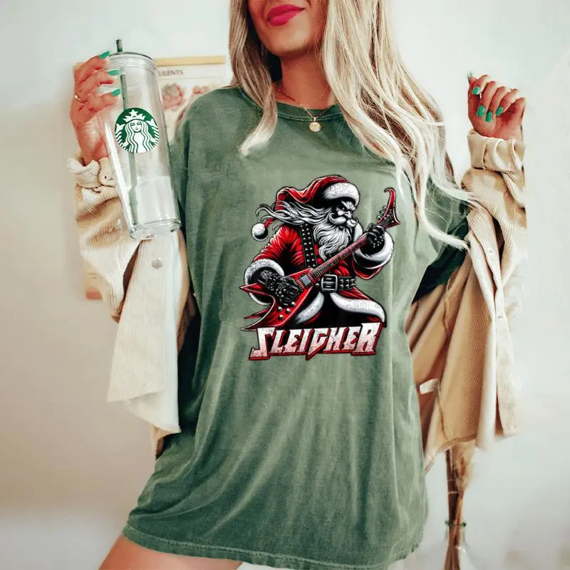 Sleigher Hail Santa Heavy Metal Christmas For & Women Women's Oversized Comfort T-Shirt