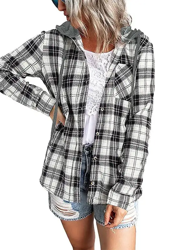 Button-Down Hooded Collared Cotton Jacket