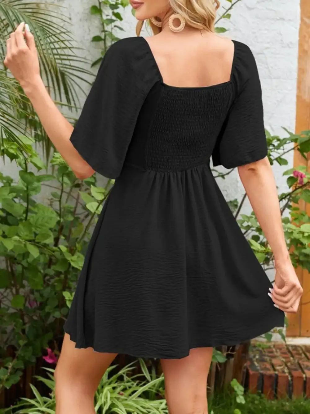 Smocked Flutter Sleeve Mini Dress