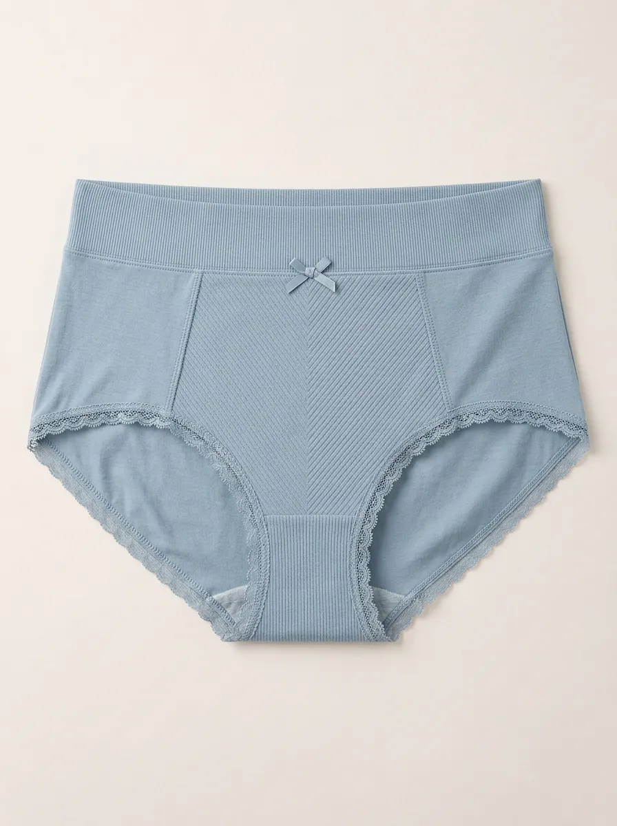 Women's Ribbed Lace Trim Bow Detail Printed Panties