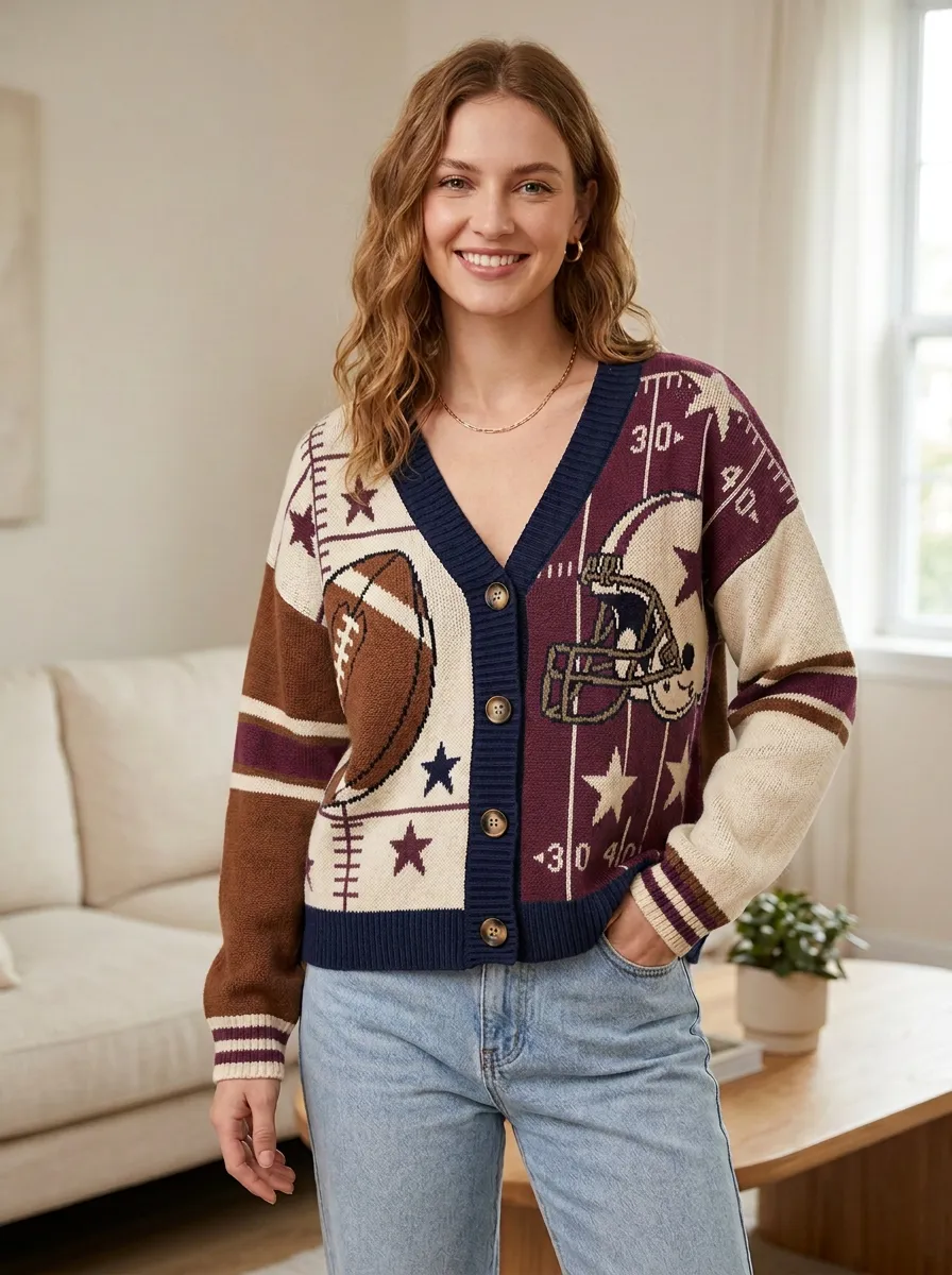 Women's Bold Gridiron Helmet Ball Knit Cardigan