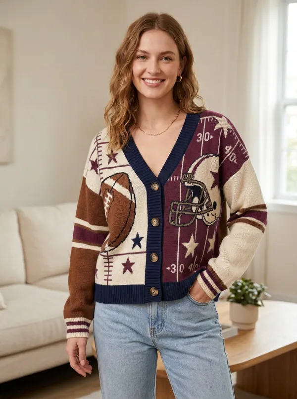 Women's Bold Gridiron Helmet Ball Knit Cardigan