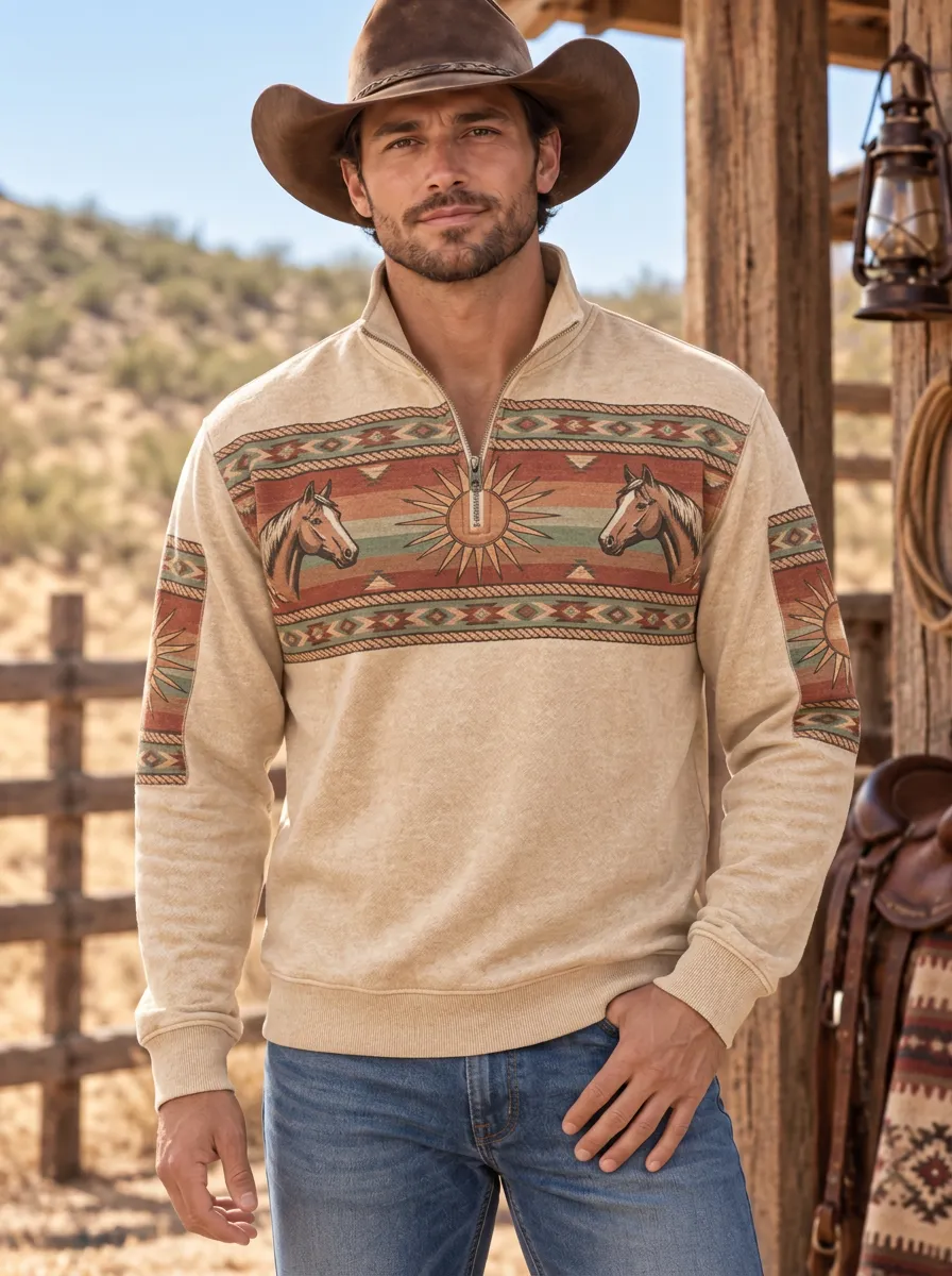 Prairie Horse Sun Heritage Look Men's Western Sweatshirt