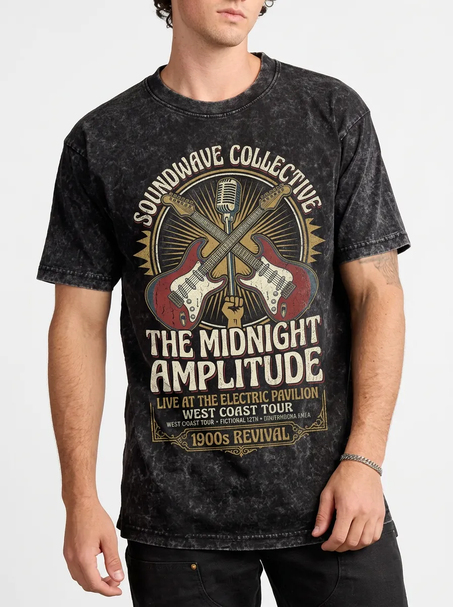 Men's Rock Band Music Lover Guitar Microphone Printed T-shirt