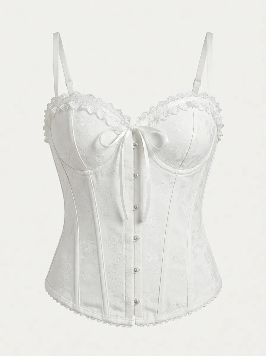 Floral Bow-Detail Lace-Trim Women's Corset Top