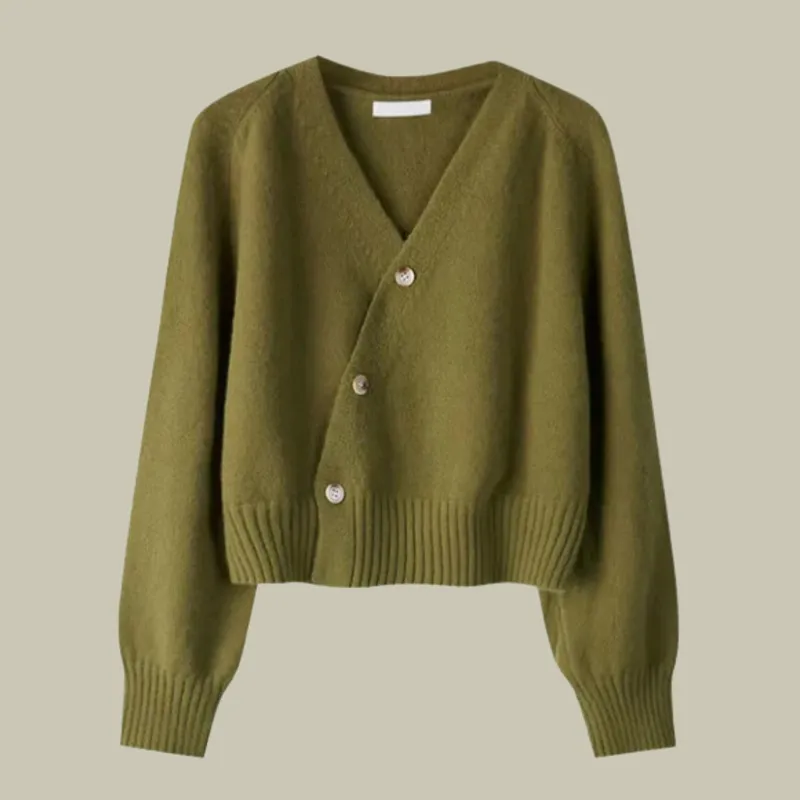Cross Button V Neck Merino and Wool Sweater