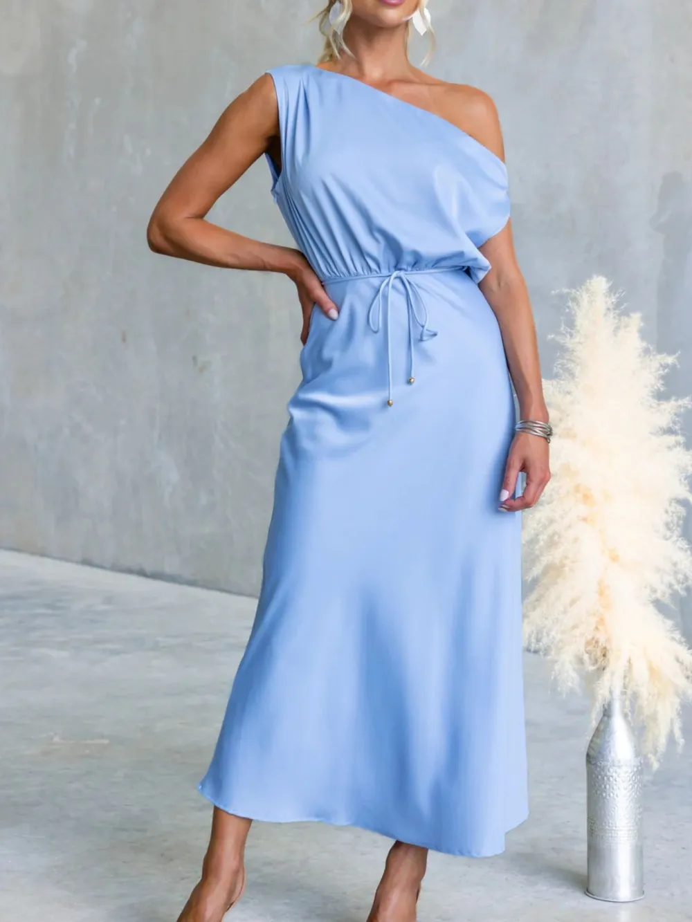 Classic One-Shoulder Midi Dress