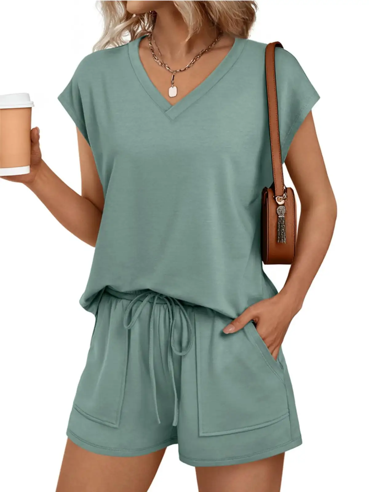 Relaxed Drawstring Pocketed Shirt and Shorts Matching Set