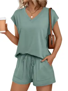 Relaxed Drawstring Pocketed Shirt and Shorts Matching Set