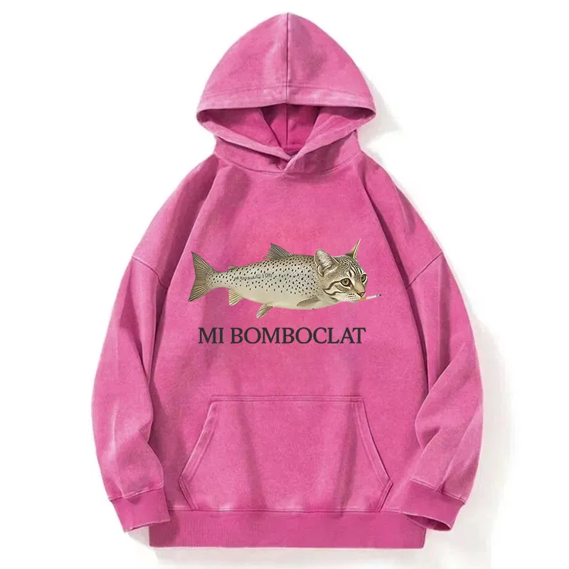Fish Cat Meme Washed Hoodie