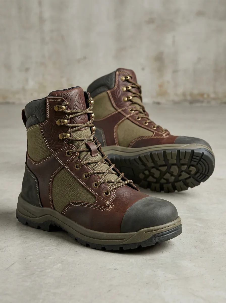 Unisex Outdoor Nature Lover Leaf Embossed Print Work Boots