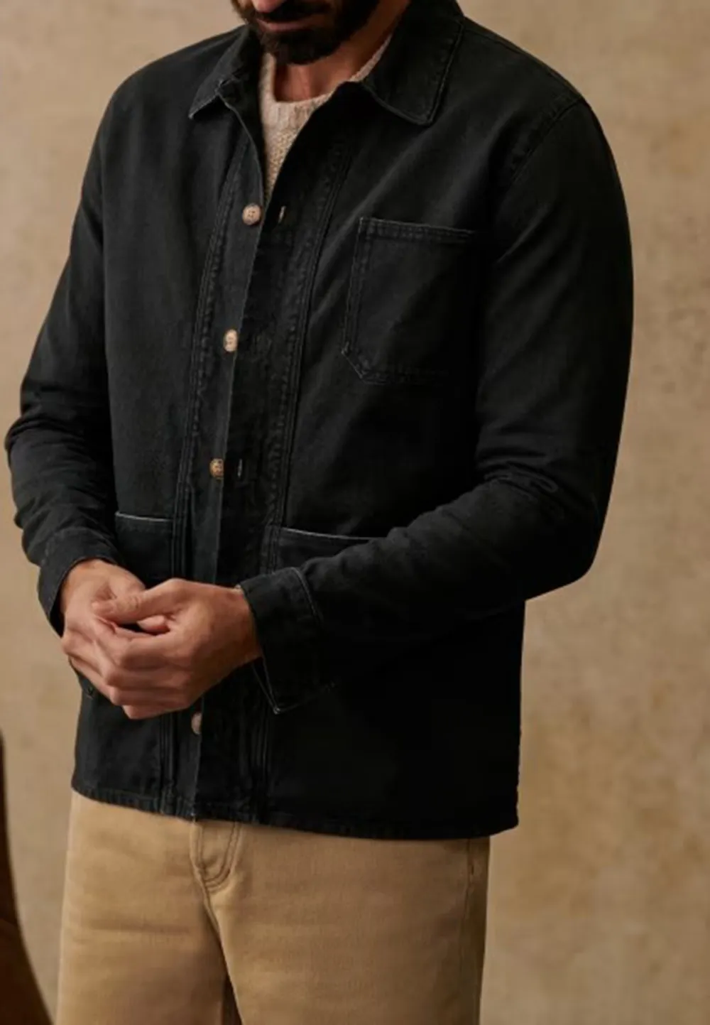 Black Washed Denim Button Front Utility Jacket