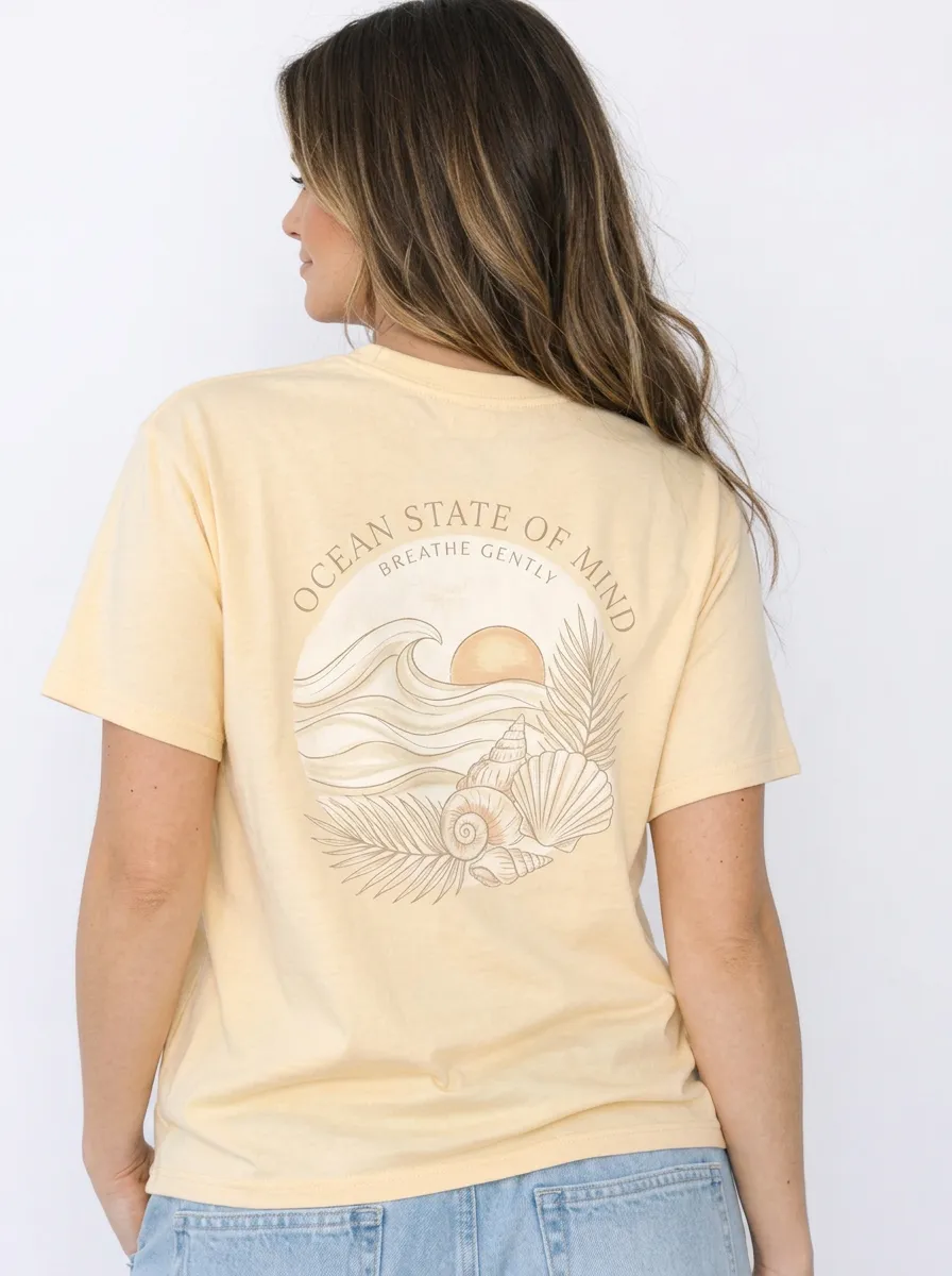 Women's Beach Lover Ocean State of Mind Seashell Sunset Printed T-shirt